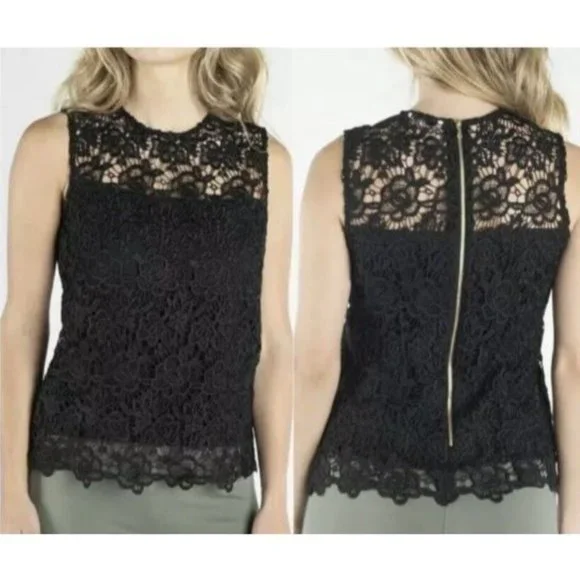 Nanette Lepore NWT Size L Top Blouse Floral Lace Overlay Sleeveless Lined Black - Picture 9 of 9